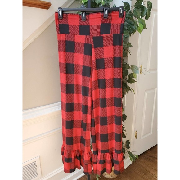 Chic Soul Womens Red Black Check Polyester Casual Elastic Waist Pants Size XL - Picture 9 of 9